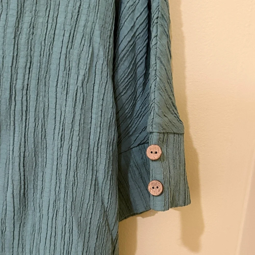 Elegant Teal Button- Short Sleeve turn down Blouse for Women Size Large - Picture 4 of 12